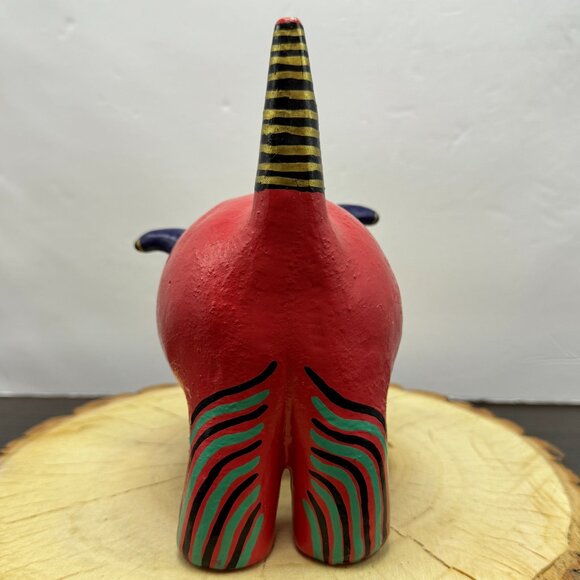 Fun Coin Bank by Giggles Pig Boar Bull Wood Red - Picture 5 of 8